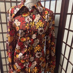 Floral Button-Up Women's Top groovy 70s vibe